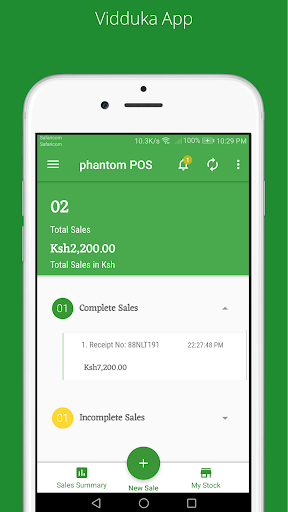 Vidduka retail management app showing today's total sales in Kenyan shillings