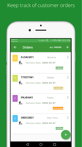 Orders screen tracking customer orders and delivery status